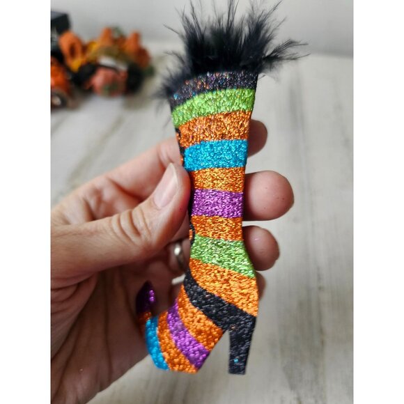 Pier 1 striped witch boot glitter ornament Halloween Xmas tree - Picture 5 of 7